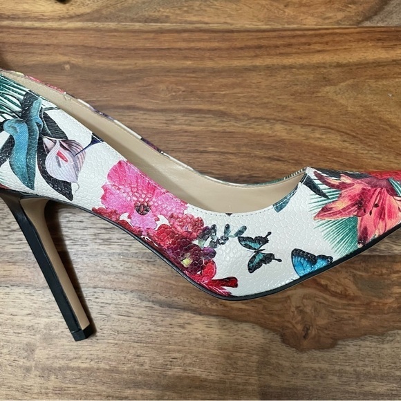NINE WEST TATIANA FLORAL 4" PUMPS Pink Green White sz 7 - Picture 7 of 11